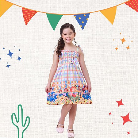 Vestido infantil Festa junina de São Joao modelo ciganinha