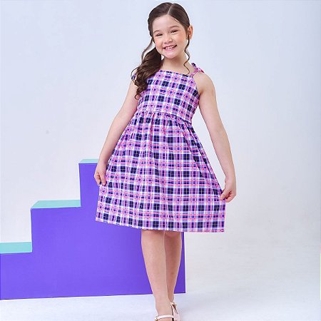 Vestido infantil menina estampado Xadrez modelo de alcinha