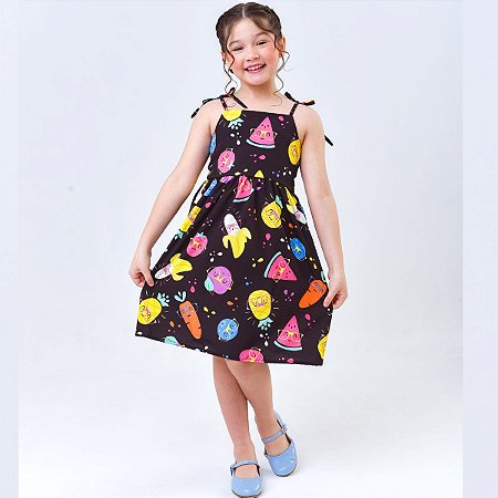Vestido infantil menina tema Salada de fruta modelo alcinha