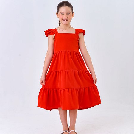 Vestido infantil meninas cor vermelho rodado festa moda