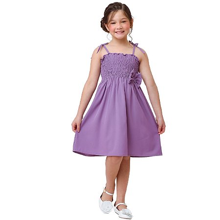 Vestido infantil menina na cor Lilás escuro modelo ciganinha