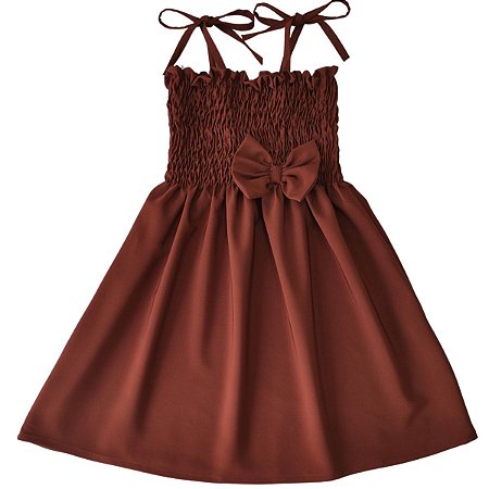 Vestido infantil para meninas na cor Marrom modelo ciganinha