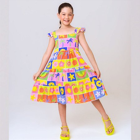 Vestido infantil meninas estampa Tropical confortável festa