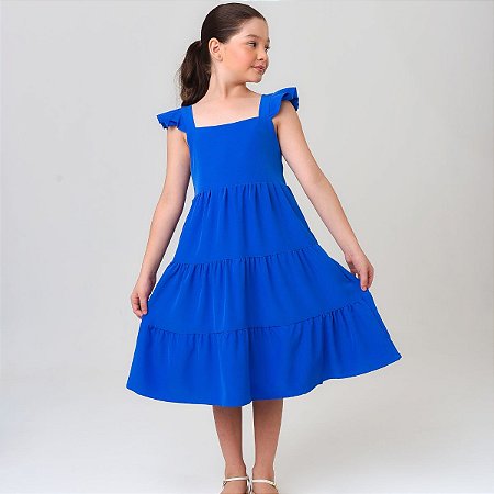 Vestido infantil meninas cor Azul Royal rodado festa luxo