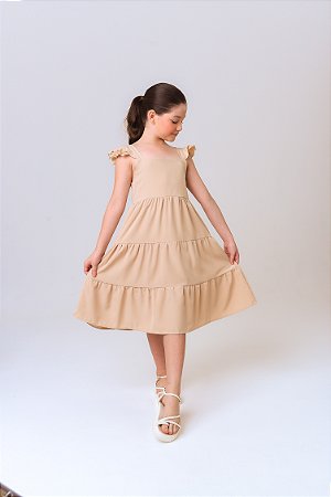 Vestido infantil menina cor Bege rodado festa luxo babadinho