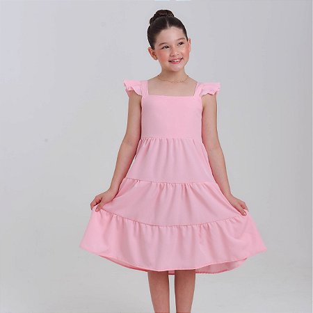 Vestido infantil para meninas na cor Rosa rodado festa luxo