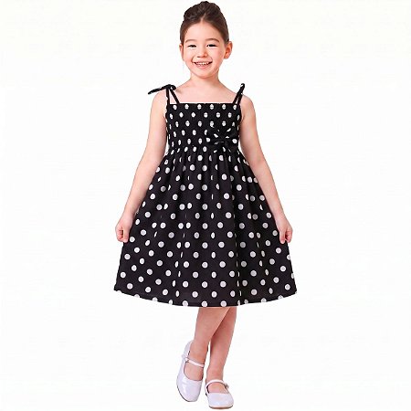 Vestido infantil para meninas estampa de Bolinha Poá lastex
