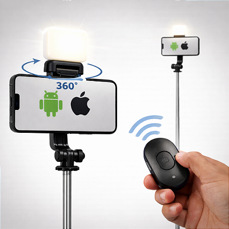 Tripé Bastão de Selfie Bluetooth Retrátil Controle Remoto iPhone Android