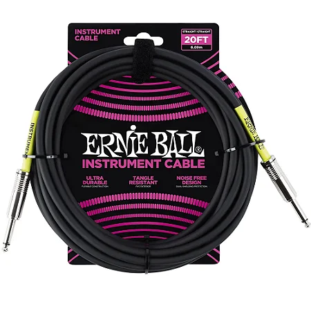 Cabo Ernie Ball P10 Reto Blindado 6 Metros – Preto – Modelo P06046