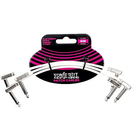 Cabo Ernie Ball Flat Ribbon para Pedais – 15cm P10 L Branco – Kit com 3 Unidades