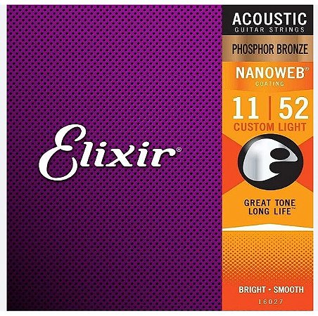 Corda Elixir Nanoweb 011 Custom Light Phosphor Bronze para Violão Aço