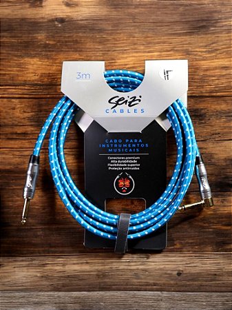 Cabo Seizi Cable Energy P10 x P10L para Guitarra / Violão / Baixo / Ukulele – Blue & White – 3m