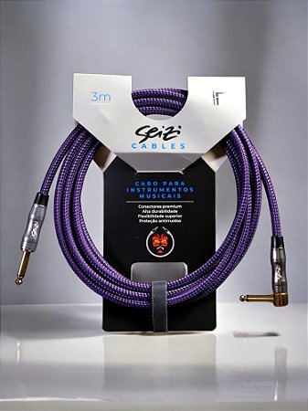 Cabo Seizi Cable Energy P10 x P10L para Guitarra / Violão / Baixo / Ukulele – Black & Purple – 3m
