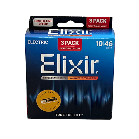 ENCORDOAMENTO ELIXIR GUITARRA PACK 3 JOGOS NANOWEB 0.10