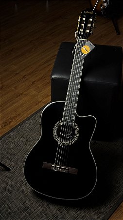 VIOLAO CLASSICO ELETRO-ACUSTICO LORENZZO 39 - SLIM CUTAWAY - NYLON PRETO VTLSC1954P
