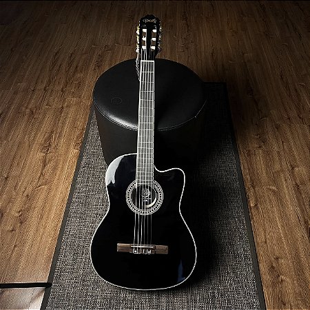 VIOLAO CLASSICO ELETRO-ACUSTICO LORENZZO 39 - SLIM CUTAWAY - NYLON PRETO VTLSC1954P