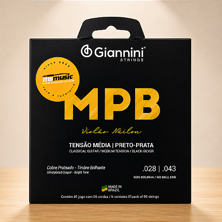 ENCORDOAMENTO VIOLAO NYLON GENWBS - MPB - GIANNINI - PRETO PRATA - TENSÃO MÉDIA