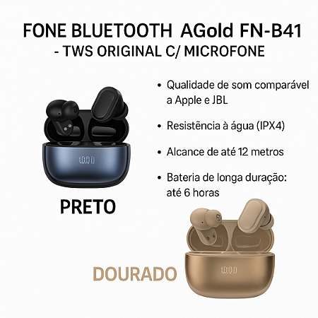 Fone Bluetooth 5.3 Sem Fio AGold FN-B41 Original C/Microfone