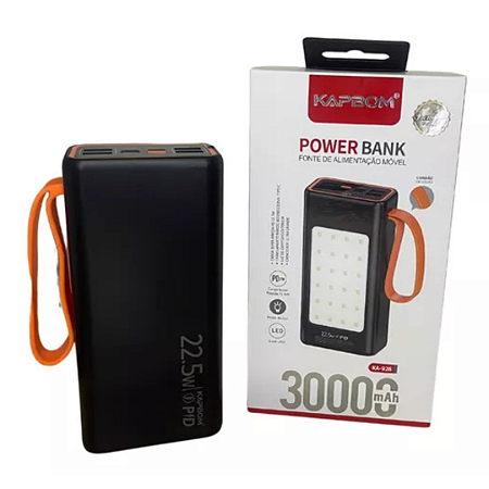Carregador Portátil 30000mah Turbo 22.5w Com Lanterna Bivolt
