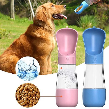Garrafa Bebedouro Pet Portátil 2 em 1 - Água e Ração para Seu Cão em Passeios