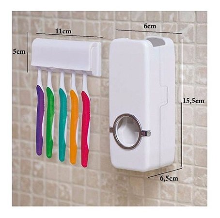 Dispenser para Pasta de Dente com Suporte - Organize até 5 Escovas