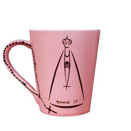 Caneca Nossa Senhora Aparecida Rosa com Terço