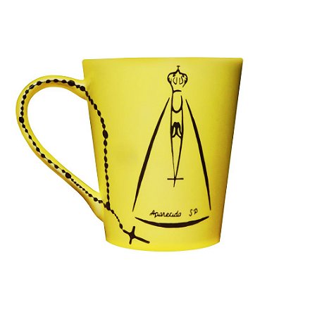 Caneca Nossa Senhora Aparecida Amarela com Terço