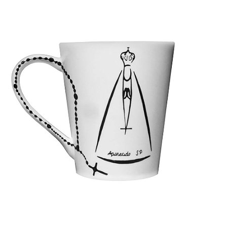 Caneca Nossa Senhora Aparecida Branca com Terço