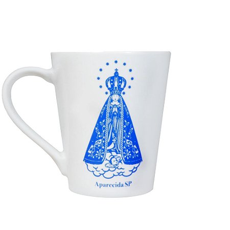 Caneca Nossa Senhora Aparecida Branca Estampa Azul