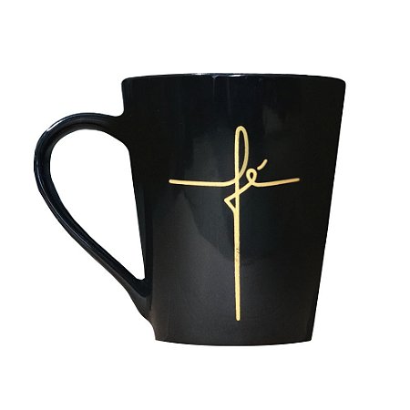 Caneca Fé Preta com Basílica Interna Dourada
