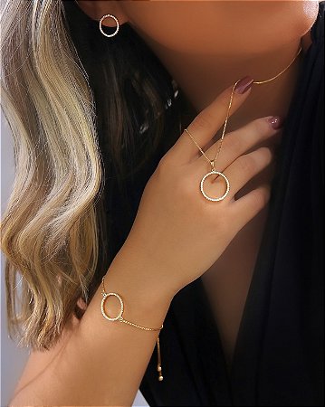 Conjunto Zircônia Círculos Vazados E Cravejados