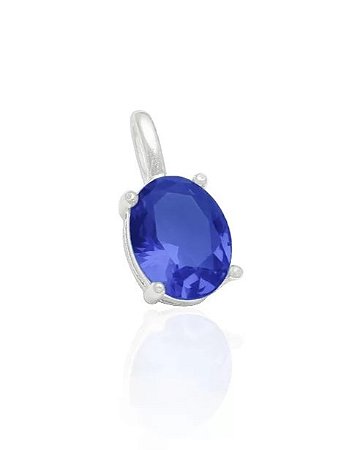 Pingente Prata Oval Pedra Azul Claro