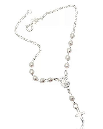 Pulseira Prata 18 Cm Terço Bolinha 3 mm