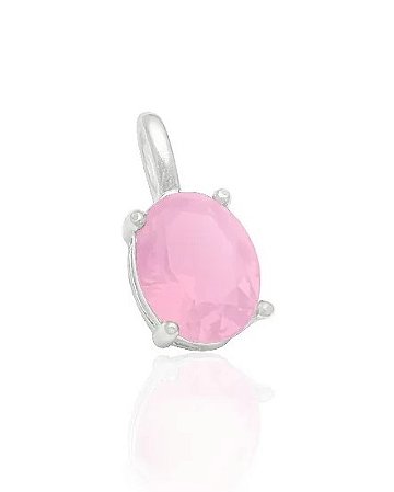 Pingente Prata Oval Pedra Rosa