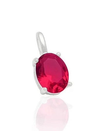 Pingente Prata Oval Pedra Pink