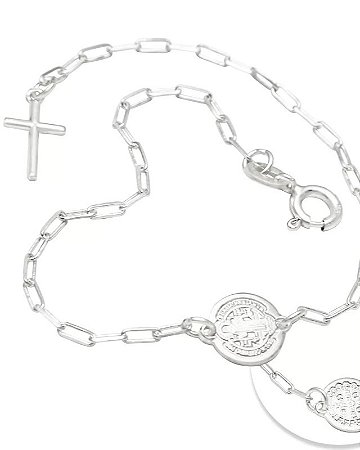Pulseira Prata 18 Cm São Bento 8 Mm E Cruz Palito