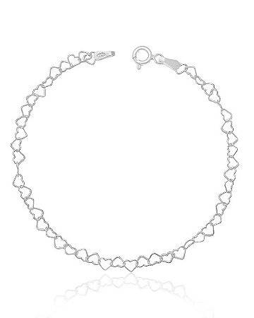 Pulseira em prata 925 de elo coração 18 cm.