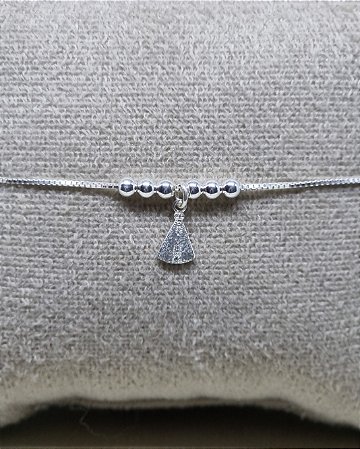 Pulseira Prata 18cm+2cm Com Nossa Senhora E Bolinhas 3mm