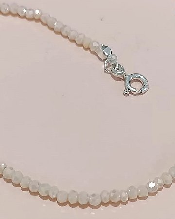 Pulseira Prata 18+2 Cm Nylon Com Pedra Vidro Bege