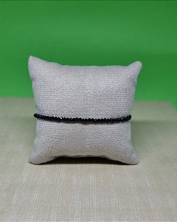 Pulseira Prata 18+2 Cm Com Pedra Vidro Preta