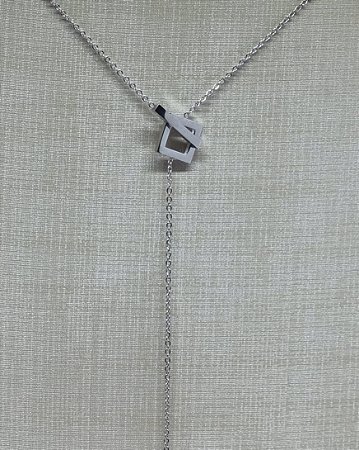 Colar De Aço Gravatinha Com Plaquinha Quadrada, Coração E Fecho T.