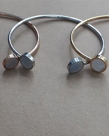 Bracelete de Aço Prateado Geométrica Dupla Redonda Aberto- 18cm