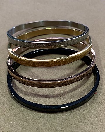 Conjunto 4 Bracelete Pai Nosso – 5mm - em Aço Dourado, Prateado, Rosé e Preto
