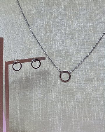 Conjunto Colar, Pulseira e Brinco Círculo Vazado - 45cm