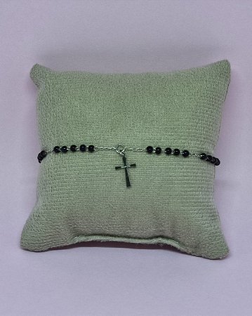 Pulseira Bolinhas Preta E Cruz - 20cm