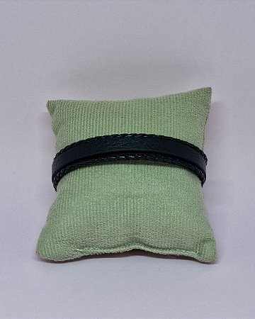 Pulseira Masculina de Couro Liso e Lateral Trançado - 21cm