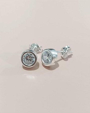 Brinco Prata Redondo 6mm Ponto De Luz Zirconia Cristal