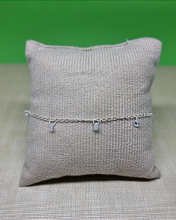 Pulseira Prata 18 + 2cm Elo Longo Com 5 Ponto de Luz Cristal