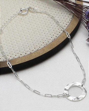 Pulseira Prata 18 + 2cm Cartier C/ Redondo Vazado Amassado