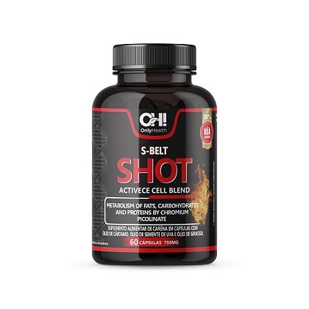 S-BELT SHOT 60 CAPS (CÁRTAMO + CAFEÍNA + CROMO + SEMENTE DE UVA  + VIT E MIN) 750 MG